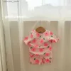 T-shirts 2023 sommar ny baby kort ärmkläder Set Infant Girl Flower Print Pyjamas Tops Pants 2sts Suit Children Casual Outfits24328