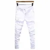 شارع fi الرجال جينز أبيض مرنة تمتد الضيق جينز جينز رجال جمجمة مصمم سستة مرقح الهيب هوب بانك هومبري K65K#