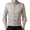 Smart Casual Chemises complètes pour hommes Slim Fit Chemise unie formelle élastique Srtiped LG-Sleeve Tops Soft Office Busin Vêtements ropa x2Fc #