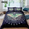 Bedding Sets Gothic Moth Duvet Cover Butterfly Geometric Halloween For Boys Girls Teens Mystic Fantasy Dorm Decorative Navy Blue