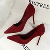 Geklede Schoenen Plus Size 34-43 Vrouw Beknopt Kantoor Mode Puntschoen Vrouwen Pompen Flock Ondiepe Hoge Hakken Dames Feest 9 Cm