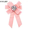 Brooches VIVILADY Fashion Handmade Velvet Bowknot Brooch Statement Crystal Breastpin Pin Women Cravat Tie Bijoux Jewelry Party Gifts