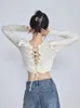Koszulki damskie Hikigawa 2024 Summer solidne luźne koszulki swobodne szyi Chic Modka pusta górne wierzch Kobiety długie rękawy seksowne roupas feminas