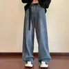 Houzhou baggy jeans män y2k överdimensionerad hög midja denim byxor manliga streetwear 90 -tal breda benbyxor hip japansk casual k5t0#
