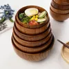 Skålar högkvalitativ soild trä ris skål naturlig rund set sopp nickar sallad container hem frukost bordsvaror för kök