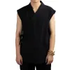 Leinen Cott Sleevel Jacke Herren Tang-Anzug Kimo Cardigan Male Open Stitch Mantel Traditionelle chinesische Kleidung Hanfu Männer a03S #
