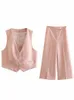 Willshela Women Fi Tvådelat Set Pink Tank Tops Straight Ben Pants Vintage V-Neck Single Breasted Female Chic Pants Suit 64TR#