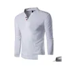 Men'S T-Shirts Button T Shirt Men Slim Fit Long Sleeve Shirts Solid T-Shirt Linen Tee Casual Top Blouse Drop Delivery Apparel Clothing Dhi3X