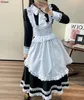 Mulheres Maid Outfit Lolita Dr Bonito Kawaii Café Traje Preto Branco Homens Uniforme LG Apr Dr Mucama Cosplay Costume H7nY #