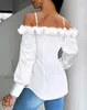 Women's Blouses Sexy Elegant Shirt For Women 2024 Spring Summe Casual Fashion Long Sleeve Ruffle Hem Buttoned Off Shoulder Top