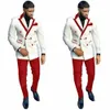 luxury Men's Suits Double Breasted Peak Lapel Chic 2 Piece Jacket Pants White Blazer Red Pants Special Ocn Costume Homme b75y#