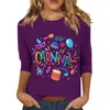Women's T Shirts Fashion Casual 3/4 Sleeve Mardi Gras Carnival Themed Costume Party Mask Print Stand Collar Pullover Top Women