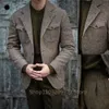 Erkekler 2024 Ceket Herringbe Tweed Yün Ceket Kış Sıcak Kısa Ceket Retro İnce Fit Erkekler Blazer Ceket Sadece 62CX#