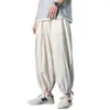 Pantalon masculin Jogger de la jambe large adolescents coton lin lâche longue