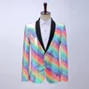 2023 Nya män Rainbow Sequin Suit Jacket LG Sleeve Single Butt Man Bankett Blazer Fi Luxury Bar Stage Prom Party Cotume I8ew#