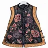 Etniska kläder 2024 Kinesisk vintage väst National Flower Brodery Traditionell Satin Jacquard Waistcoat Stand Collar Tang Suit