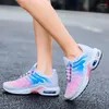 Повседневная обувь, весенне-осенние кроссовки, женские сетчатые дышащие кроссовки для бега, ходьбы, вязаные туфли на плоской подошве для спортзала, синий, розовый, красный