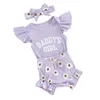 衣料品セット生まれの女の赤ちゃんの夏の衣装おばさん、つまりロンパーデイジーショーツヘッドバンド0 3 6 12 18ヶ月の女の子のための服
