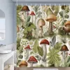 Rideaux de douche en forme de champignon Vintage, forêt naturelle, plantes papillons, fleurs, rideau de bain noir, décor de salle de bain avec crochets 240328