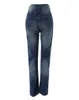 Jeans da donna con bottoni e tasca con patta, dettagli jeans lavati, moda chic, estate, nuovo stile, aderente, casual, denim, quotidiano, donna, lungo 24328