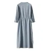 Casual Dresses Limiguyue Spring Summer Elegant Silk Shirt Dress Women Elastic High Waist A-Line V-neck Split Soft Satin Vestidos Z035