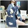 Kvinnors stickor Tees Womens Korean Cartoon Cute Sweater Jacket Autumn Winter 2024 Elegant Löst mångsidig förtjockad stickad Cardigan Drop Ot3wq