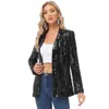 kk Mulheres Brilhante Blazer Espumante Lantejoulas Casaco Lg Manga Lapela Collar Jaqueta Festa de Casamento Trajes de Palco Outerwear Streetwear o09v #