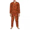 家庭用衣類動物柄パジャママンオレンジタイガーストリップファッションベッドルームスリープウェア秋2枚ヴィンテージ特大のグラフィックパジャマセット