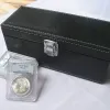 Lådor jxlclyl 20st mynt platta förvaringslåda höljeshållare svart pu läder för pcgs ngc