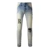 Lettres noires pour hommes R Jeans brodés Distred Ripped High Street Streetwear Patchwork Slim Fit Hole Skinny Jeans Hombre 58LO #