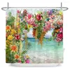 Rideaux de douche aquarelle fleurs rideau rose floral bain polyester tissu imperméable salle de bain avec crochets écran