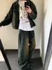 Reddachic 90-talets retro skater män baggy jeans grön w just-mist casual wide ben stora byxor y2k byxor plus storlek kläder 87wr#