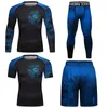 Fatos masculinos Sportswear Cody Lundin Competição de Compressão Mma Rashguard T-shirt Muay Thai Shorts 4 unidades / conjuntos Treinamento Combat Wear para