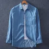 мужская джинсовая рубашка с рукавами LG.Лето из 100% хлопка, однотонное, дышащее и удобное, большие размеры с лацканами u44K#