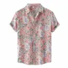 Blouse d'été Homme Hawaii Chemise imprimée florale Cardigan à manches courtes Tops décontractés Chemise à col rabattu Plage Blouses pour hommes Y8Rg #