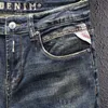 ストリートウェアFiメンジーンズレトロブラックブルーエラスティックスリムフィットリッピングジーンズの男性刺繍デザイナービンテージカジュアルデニムパンツS1RN＃