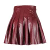 women Solid Color Pleated Skirt, High Waist PU Leather Short Skirt for Clubs/ Parties, Black/ Wine Red T54g#