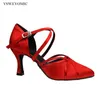 Dance Shoes YSWEYOMIC Red Black Satin Closed Toe Ballroom Standard 2024 Latin Dancing