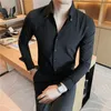 Hombres Dr Shirt Fi LG Manga Busin Social Camisa Masculina Color Sólido Butt Down Collar Trabajo Blanco Camisa Negra 4XL m3mM #