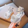 Summer Children's Girls Rome Princess Rhinestone Sandals Crystal Bow Soft Shoes Non-slip Breathable Fashion Kids Sandals 240319