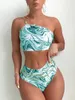 Kobiety łańcuch kąpielowy w stroju kąpielowym Link Bikinis 2024 Kobiety wydrukowane jedno ramię w kostium kąpielowym pływanie letnią odzież plażowa
