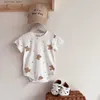 T-shirty 2024 Summer New Baby krótkie rękawe chłopiec chłopiec nowonarodzony cienki pusty kombinezon bawełniany niemowlę kreskówki