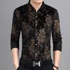 Heren Casual Zijden Shirts Formele Bloemen Kraagvorm Zwart Blauw Veet Shirt Slim Fit Fr Patroon Shirts Herfst Lente A166 #