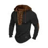 Sweat à capuche pour hommes Sweat à capuche patchwork Vintage à lacets avec cordon de serrage Sweat à capuche pour hommes avec épaules plissées Doux Extensible Respirant 23xV #