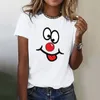 T-shirts pour femmes Nez rouge imprimé col rond à manches courtes petit haut femmes coton manches t-shirts Ringer Tee