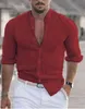 2023 Men's Casual Cott Linen Shirt Mock Neck Solid LG Sleeve Loose Top Spring and Autumn stilig fi -skjorta O0KL#