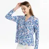 Women's Blouses BirdTree Real Silk Printed Shirt For Women Long Sleeve V Neck Elegant Commute Blouse 2024 Spring T435122QC