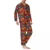 Casa roupas bonito doces conjuntos de pijama primavera lollies impressão kawaii noite pijamas masculino 2 peças vintage oversize personalizado pijamas aniversário