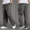 mens Casual Cargo Cott Pants Men Pocket Loose Straight Pants Elastic Work Trousers Brand Fit Joggers Male Super Large Size 6XL 29OE#