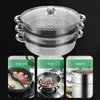 Double Boilers Stainless Steel Steamer Pot With Glass Lid Metal Stockpot Three Layer Boiler Steaming Cookware Vegetable